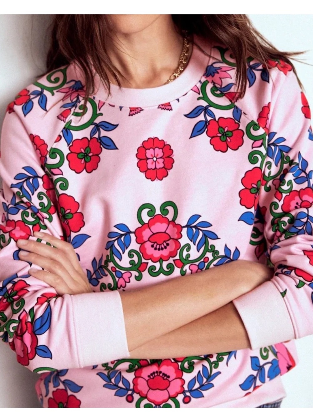 Boden Rosa Pink Floral Crewneck Sweatshirt - Picture 4 of 5